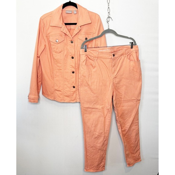 Chico's Cantaloupe 2 Piece Denim Set Size 2/L Jean Jacket Ankle Pants Stretch - Picture 14 of 14